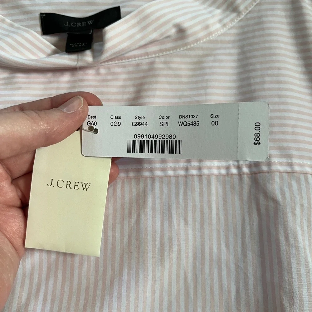 J.Crew Pink Stripe Funnel Neck Poplin Popover Button Shoulder HighLow Longsleeve